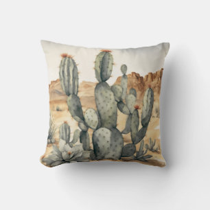 Southwest Serenade Cactus Watercolor Decorative Throw Pillow