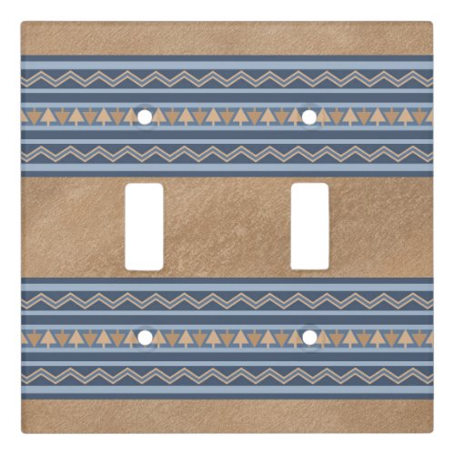 Southwest Style Blue and Brown Geometric Borders Light Switch Cover