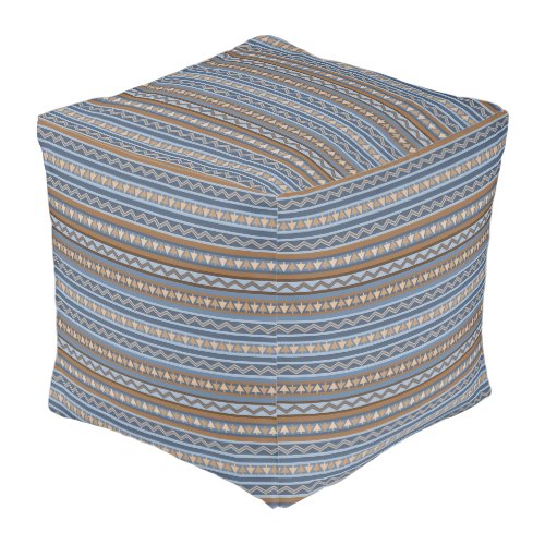 Southwest Style Blue and Brown Geometric Design Lg Pouf