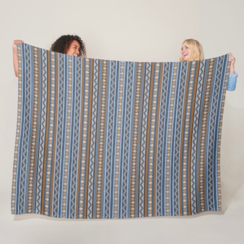 Southwest Style Blue and Brown Geometric Large Fleece Blanket