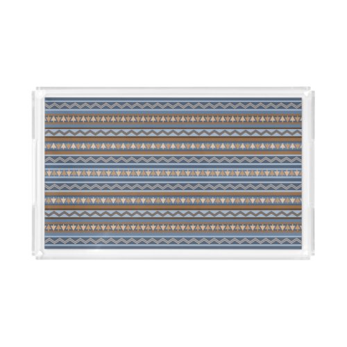 Southwest Style Blue and Brown Geometric Pattern Acrylic Tray