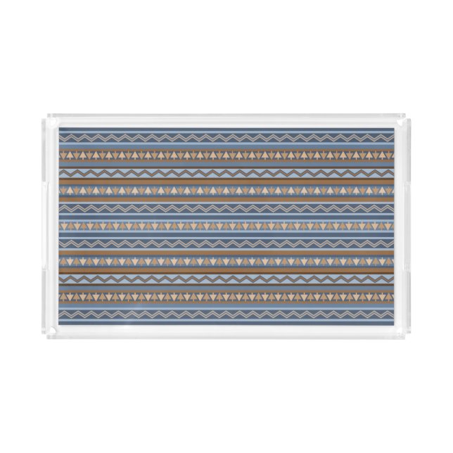 Southwest Style Blue and Brown Geometric Pattern Acrylic Tray (Front)