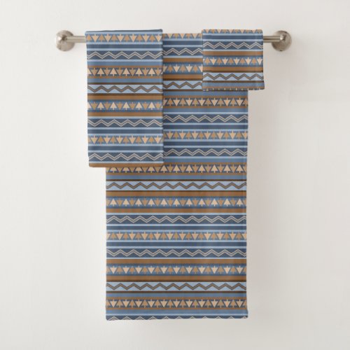 Southwest Style Blue and Brown Geometric Pattern Bath Towel Set