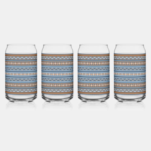 Southwest Style Blue and Brown Geometric Pattern Can Glass