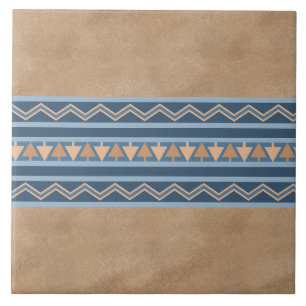 Southwest Style Blue and Brown Geometric Pattern Ceramic Tile