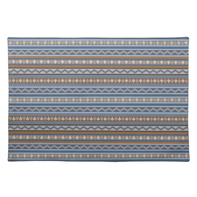 Southwest Style Blue and Brown Geometric Pattern Cloth Placemat (Front)