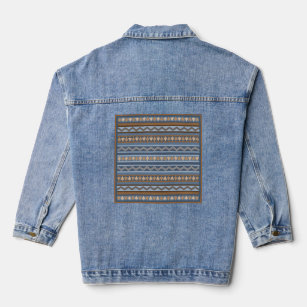 Southwest Style Blue and Brown Geometric Pattern Denim Jacket