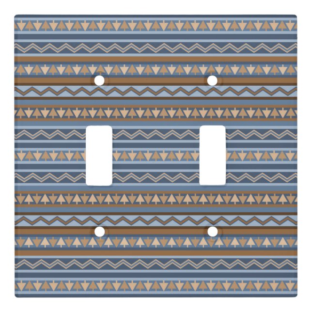 Southwest Style Blue and Brown Geometric Pattern Light Switch Cover (Front)