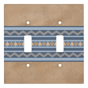Southwest Style Blue and Brown Geometric Pattern Light Switch Cover