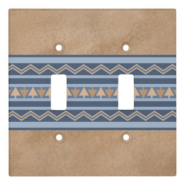 Southwest Style Blue and Brown Geometric Pattern Light Switch Cover (Front)