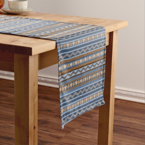Southwest Style Blue and Brown Geometric Pattern Long Table Runner