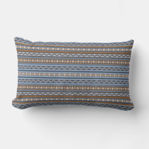 Southwest Style Blue and Brown Geometric Pattern Lumbar Pillow