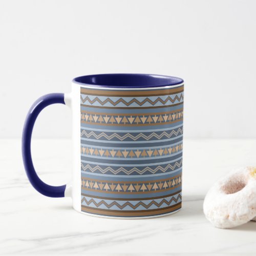 Southwest Style Blue and Brown Geometric Pattern Mug