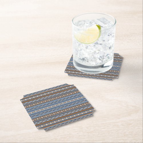 Southwest Style Blue and Brown Geometric Pattern Paper Coaster