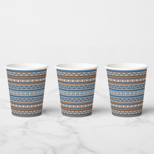 Southwest Style Blue and Brown Geometric Pattern Paper Cups
