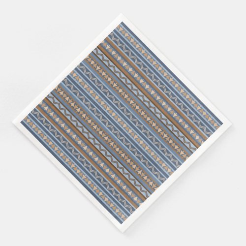 Southwest Style Blue and Brown Geometric Pattern Paper Dinner Napkins