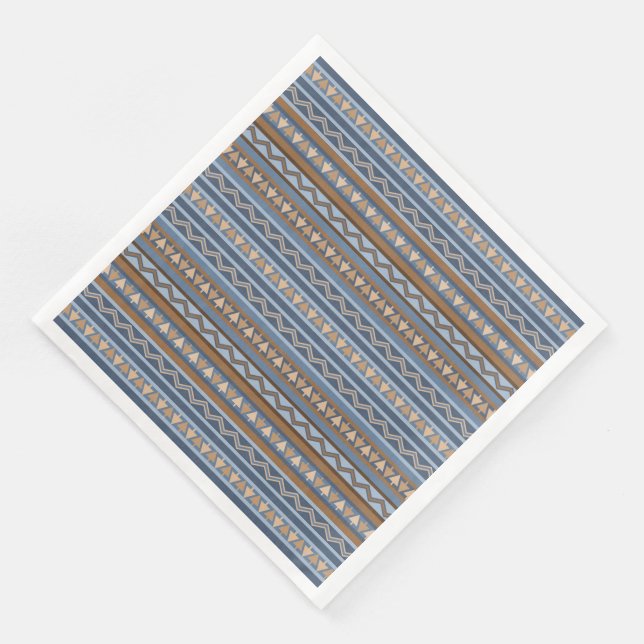 Southwest Style Blue and Brown Geometric Pattern Paper Dinner Napkins (Corner)
