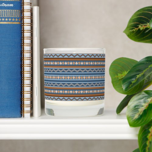 Southwest Style Blue and Brown Geometric Pattern Scented Candle