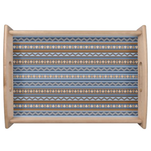Southwest Style Blue and Brown Geometric Pattern Serving Tray