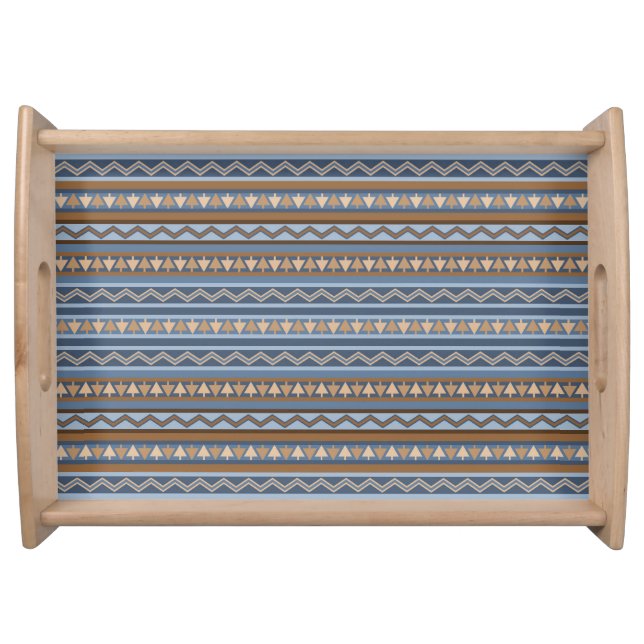Southwest Style Blue and Brown Geometric Pattern Serving Tray (Front)