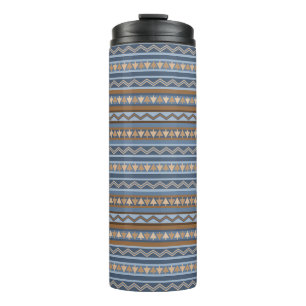 Southwest Style Blue and Brown Geometric Pattern Thermal Tumbler