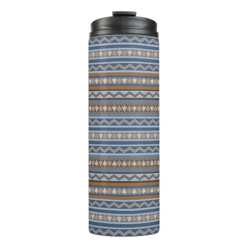 Southwest Style Blue and Brown Geometric Pattern Thermal Tumbler