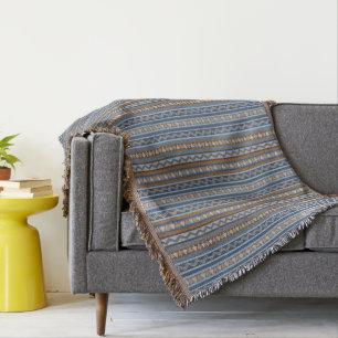 Southwest Style Blue and Brown Geometric Pattern Throw Blanket