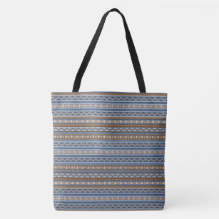 Southwest Style Blue and Brown Geometric Pattern Tote Bag