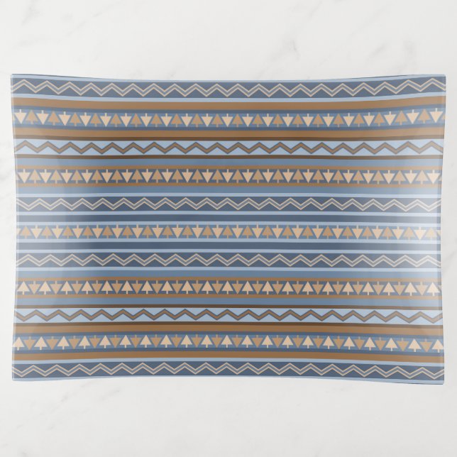 Southwest Style Blue and Brown Geometric Pattern Trinket Tray (Front)