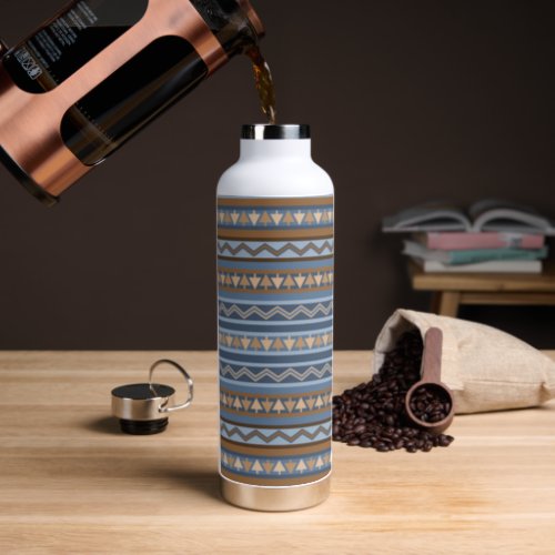 Southwest Style Blue and Brown Geometric Pattern Water Bottle