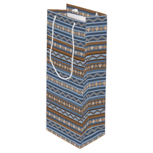 Southwest Style Blue and Brown Geometric Pattern Wine Gift Bag