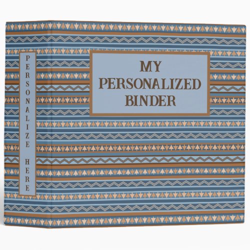 Southwest Style Blue Brown Geometric Personalized 3 Ring Binder