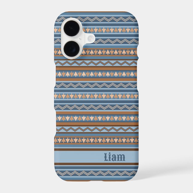 Southwest Style Blue Brown Geometric Personalized iPhone Case (Back)