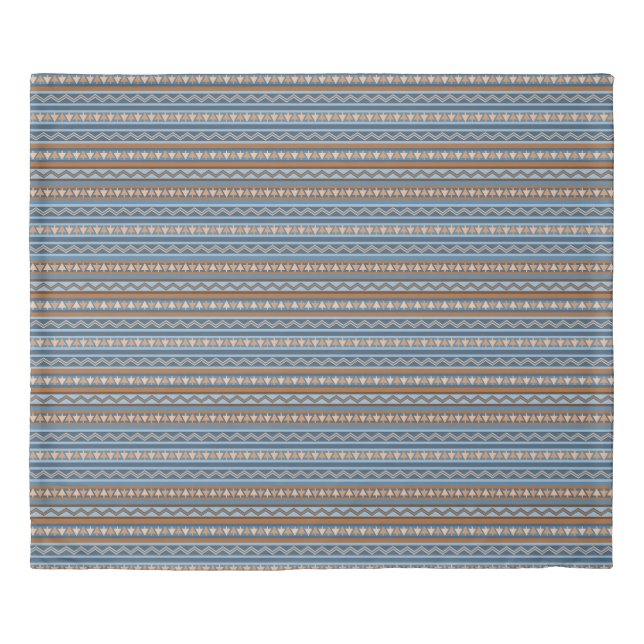 Southwest Style Blue & Brown Geometric Print King Duvet Cover (Front)