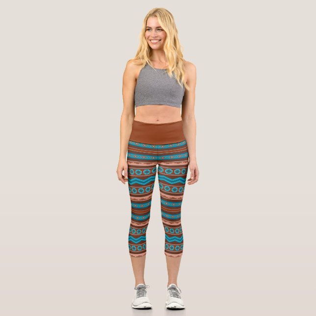 Southwest Style Geometric Cameron Gorge Design Capri Leggings (Front)