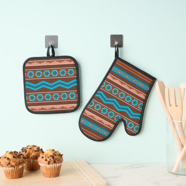 Southwest Style Geometric Cameron Gorge Design Oven Mitt & Pot Holder Set (Insitu(Hanging))