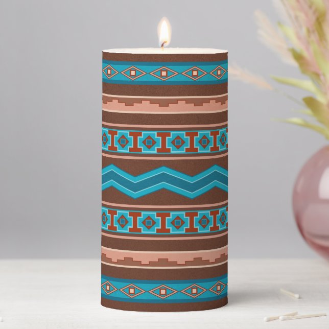 Southwest Style Geometric Cameron Gorge Design Pillar Candle (In Situ)