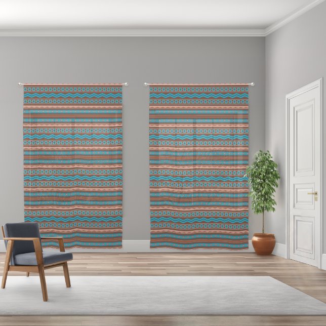 Southwest Style Geometric Cameron Gorge Design Sheer Curtains (Wide)
