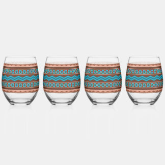 Southwest Style Geometric Cameron Gorge Design Stemless Wine Glass