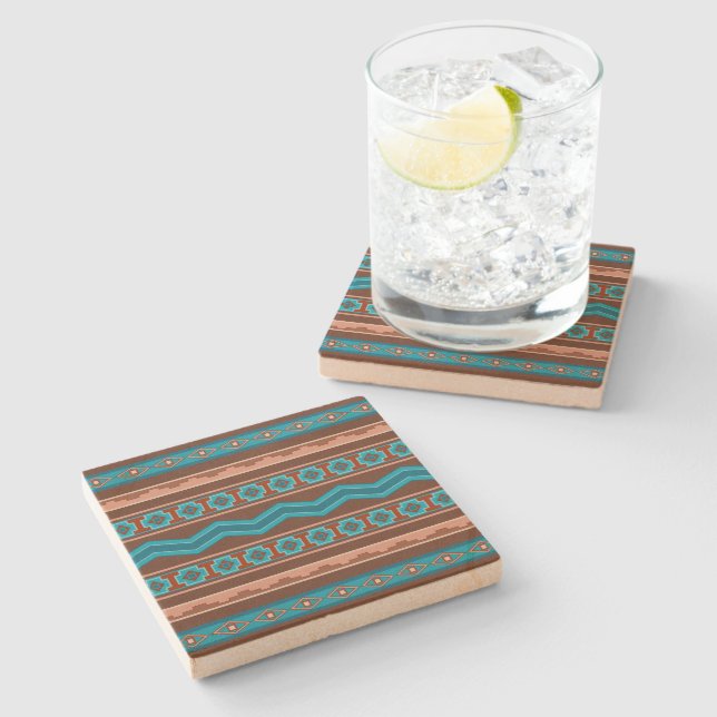Southwest Style Geometric Cameron Gorge Design Stone Coaster (Side)