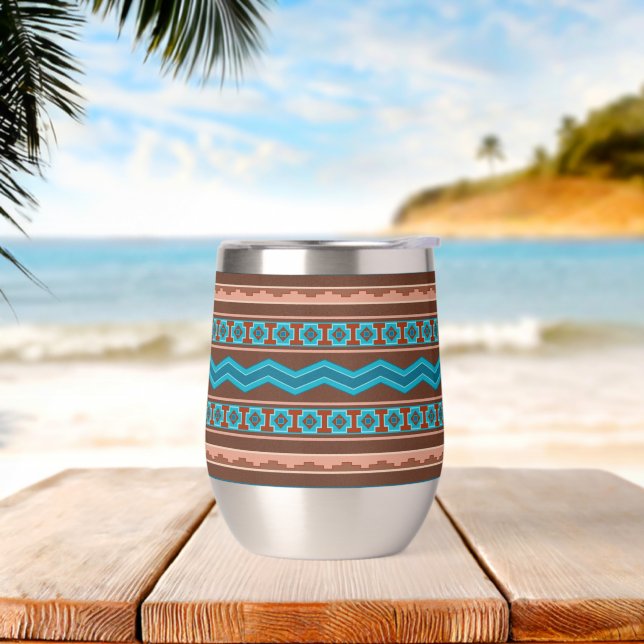 Southwest Style Geometric Cameron Gorge Design Thermal Wine Tumbler (Beach)