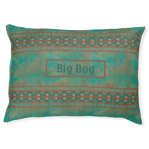 Southwest Style Personalized Teal Geometric Large Pet Bed