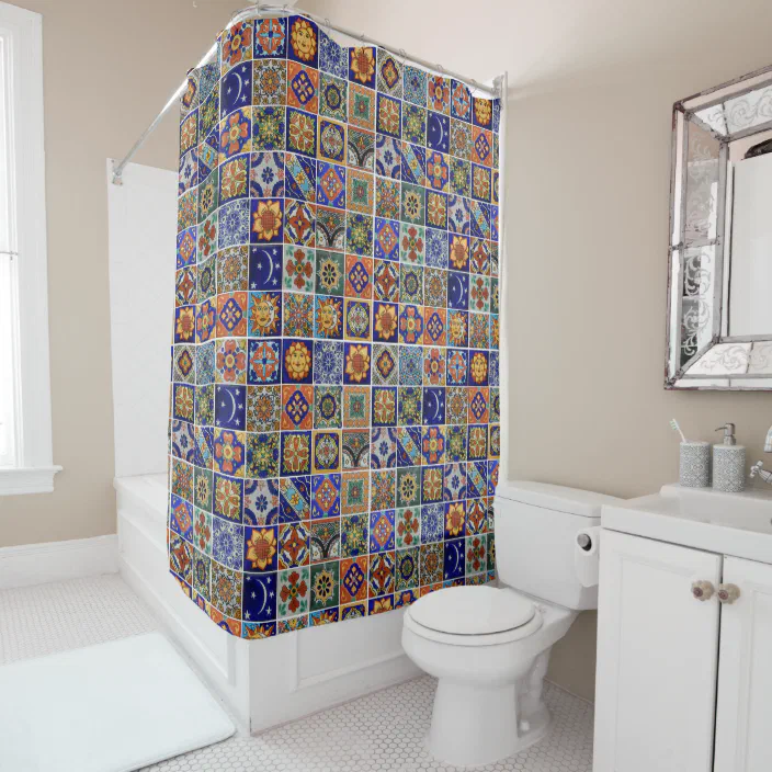 Southwest Style Talavera Tile Colorful, Mexican Style Shower Curtain