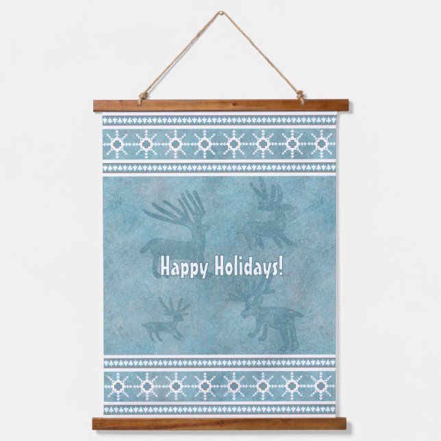 Southwest Style Winter Themed Personalized Blue Hanging Tapestry (Front)
