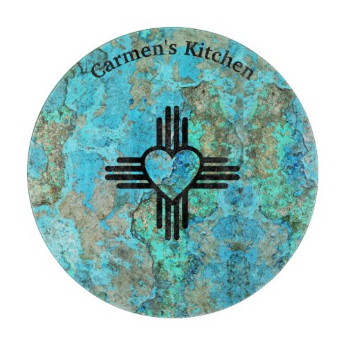 Southwest Style Zia Heart Turquoise New Mexico Cutting Board