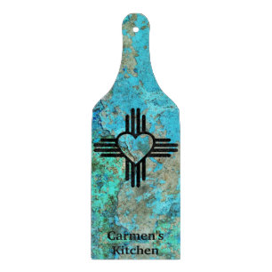 Southwest Style Zia Heart Turquoise New Mexico Cutting Board