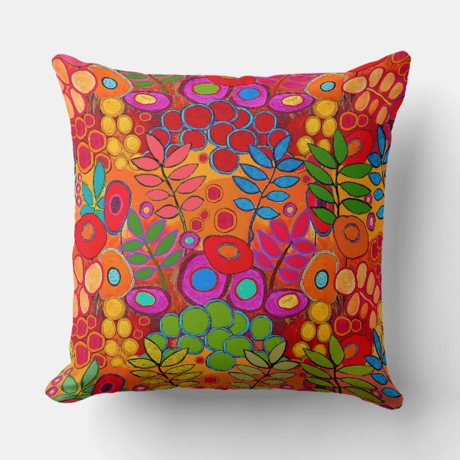 Southwest Summer Flower Garden Throw Pillow (Front)