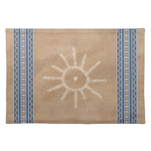 Southwest Sun Petroglyph Blue Geometric Border Cloth Placemat