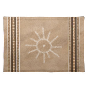Southwest Sun Petroglyph Brown Geometric Border Cloth Placemat