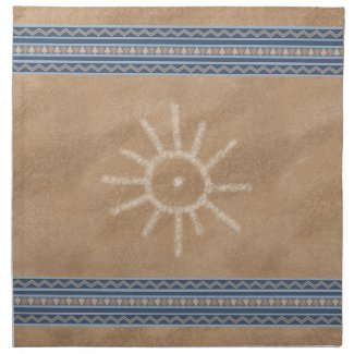 Southwest Sun Petroglyph Design Blue Border